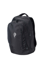 Black Grit With Faith Tech Backpack with embroidered compass logo and laptop compartment